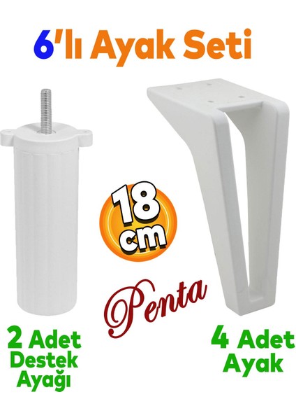 Penta 6'lı Set Mobilya Tv Ünitesi Tv Ünitesi Konsol Koltuk Kanepe Destek Yükseltici Ayağı 18 cm Beyaz Ayakları M8 Civatalı