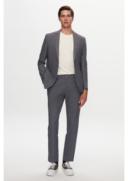 Slim Fit Gri Baskılı Kırışmayan Sihirli Takım Elbise 1HC05IM02577M