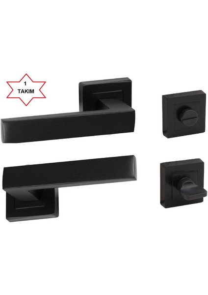 Kapı Kolu Lama Siyah Kare Wc Rozetli 1 Takım - 200 - 110R - 02 - 02