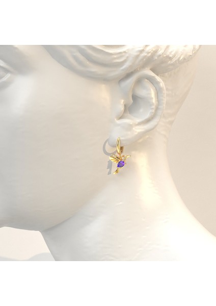 Ametist Damla Taşlı Arı Kuşu Altın Kaplama Gümüş Küpe modelleri