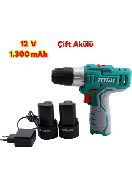 Çift Akülü Li-Ion Batarya 12V Çift Vitesli 1500 Mah LED Işıklı Darbesiz Anahtarsız Vidalama TDLI1232E