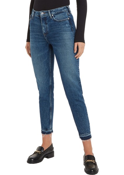 Yüksek Bel Skinny Paça Normal Indigo Kadın Denim Pantolon WW0WW396041A4