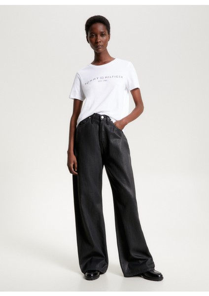 Bisiklet Yaka Baskılı Beyaz Kadın T-Shirt WW0WW40276YCF