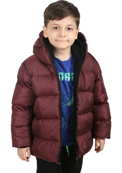 Erkek Çocuk Bordo Içi Polarlı Kapüşonlu Su Geçirmez Rüzgara Dayanıklı Şişme Kışlık Mont & Kaban