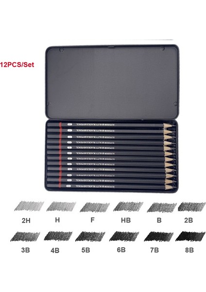 12 Adet Metal Kutu 12/14 Adet Set Profesyonel Kroki Çizim Kalem Seti Hb 2b 6h 4h 2h 3b 4b 5b 6b 10B 12B B Boyama Yazma Kalem Kırtasiye Kaynağı (Yurt Dışından)