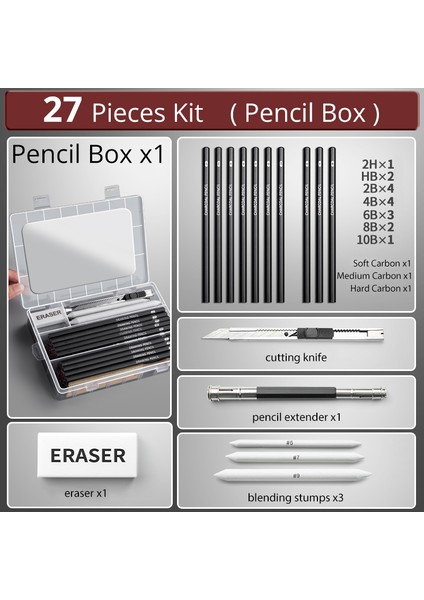 27 Adet Kit 27/38/47 Adet Çizim Kalemleri Eskiz Kutu Seti Eskiz Seti Pro Sanat Kroki Malzemeleri Kömürler Yoğurma Silgi Genişletici Kalem Kutusu (Yurt Dışından) indirimleri