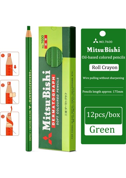 Yağlı Yeşil 12 Adet Japonya Unı Renkli Kurşun Kalem Yağlı/su Bazlı Mum Boya El Gözyaşı Ücretsiz Boyama Renk Doldurma Özel Kroki Boyama Sanat Malzemeleri (Yurt Dışından)