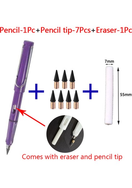 Purple-9 Adet 9 Adet Ebedi Kalem Çocuklar Için Sevimli Kalemler Boyama Sanatı Officeschool Malzemeleri Infinity Ipuçları Dolum Seti Kırtasiye (Yurt Dışından)
