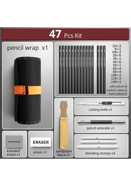 47 Adet Kit 27/38/47 Adet Eskiz Kalem Seti Eskiz Kiti Rulo Kanvas Sarma Çanta Çizim Sanat Malzemeleri Kömürler Yoğurma Silgi Kalem Kutusu (Yurt Dışından)
