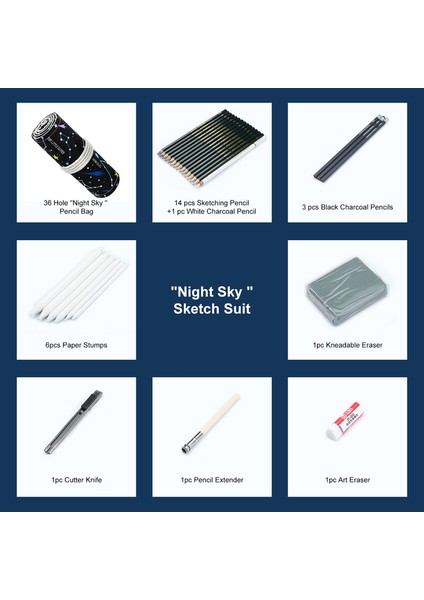 29PC Gece Gökyüzü Seamiart 29/36PCS Profesyonel Boyama Kroki Seti Kömür Kalemleri ile 6H-12B Sanat Tedarikçileri Için Kanvas Çanta Çizim Araçları (Yurt Dışından)