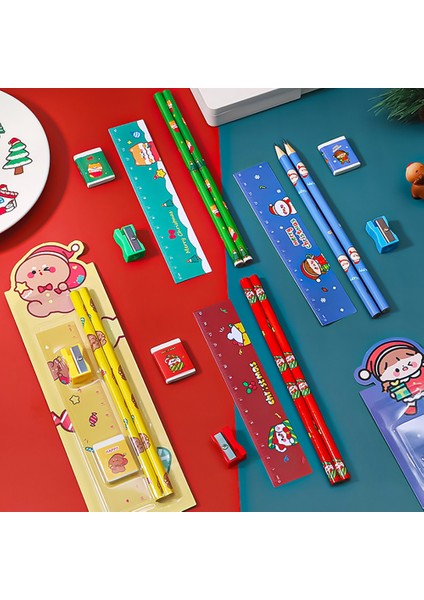 5 Adet Noel Kırtasiye Seti Kalemtıraş Silgi Cetvel Seti Hediye Çocuklar Için Okul Ofis Yazma Malzemeleri (Yurt Dışından) modelleri