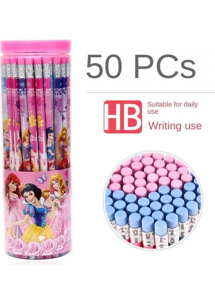 Kar Beyaz 50 Adet Disneyhb Anime Kalem Ilköğretim Okulu Öğrencileri Yazma Kalem Aisha Mickey Varil Silgi ile Headchildren Karikatür Yazma Malzemeleri (Yurt Dışından)