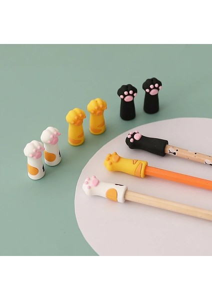 D-3 Adet Rastgele 3 Adet Sevimli Kedi Pençe Kalem Kapağı Silikon Dokunmatik Kalem Kapağı Kawaii Kalem Genişletici Kore Kırtasiye Çocuklar Hediyeler Okul Ofis Malzemeleri (Yurt Dışından)