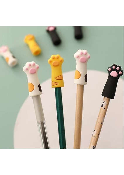 D-3 Adet Rastgele 3 Adet Sevimli Kedi Pençe Kalem Kapağı Silikon Dokunmatik Kalem Kapağı Kawaii Kalem Genişletici Kore Kırtasiye Çocuklar Hediyeler Okul Ofis Malzemeleri (Yurt Dışından)