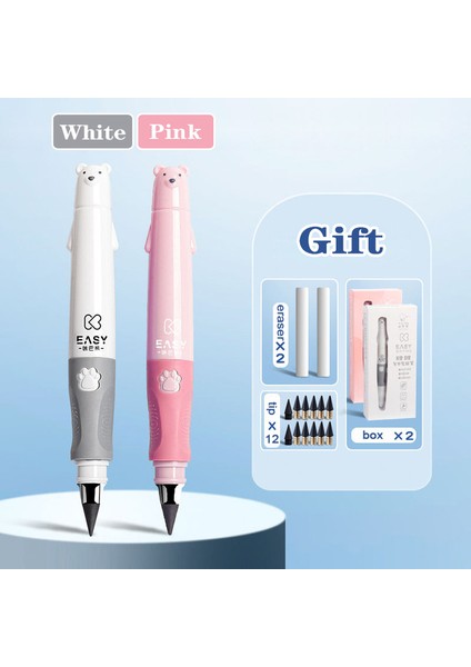 Beyaz Pembe 10 Ipucu Kawaii Kalem Ebedi Kalem 0.5mm Hb Dolum Hiçbir Bileme Karikatür Ayı Kalem Kapağı Çocuk Okul Malzemeleri Kırtasiye Hediye (Yurt Dışından)