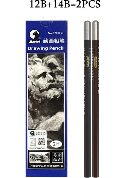 12B-14B-2PCS Profesyonel Ahşap Kroki Kalemler Fosforlu Hb 2h 12B 10B 8b 7b 6b 5b 4b 3b 2b Grafit Sanat Manuel Beraberlik Kalem Okul Kırtasiye (Yurt Dışından)