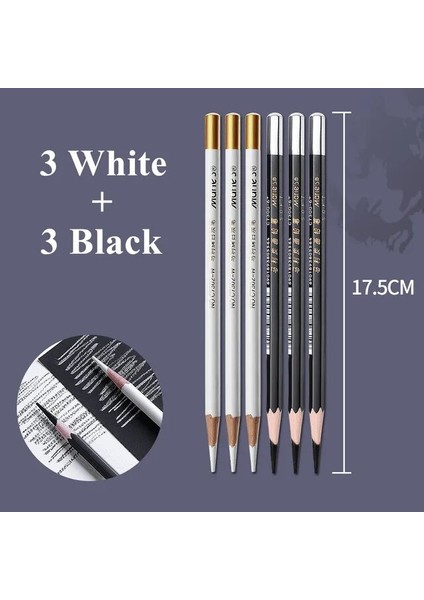 6 x Karışık 6 Parça/set Sanatçı Siyah Beyaz Kömür Kalem Seti Koyu Kağıtlar Renkli Karton Üzerinde Çizim Eskiz Gölgeleme Için (Yurt Dışından)