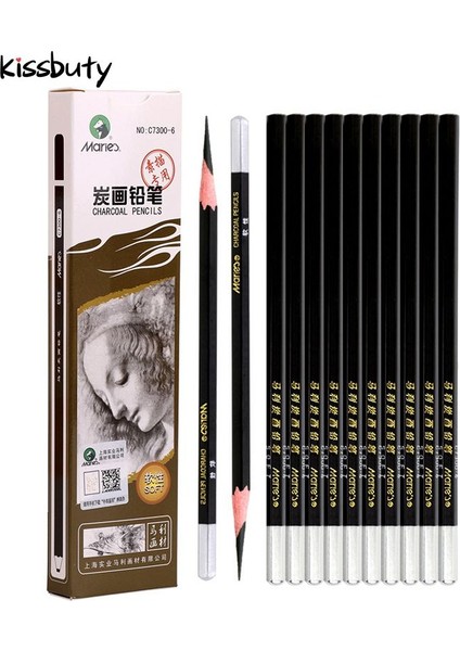 7350SOFT-6PCS Maries Profesyonel Kroki Kalem Çizim Hb 2h B 2b 3b 4b 5b 6b 7b 8b 10B 12B 14B Yumuşak Orta Sert Kömür Sanat Kırtasiye (Yurt Dışından)