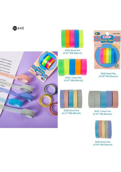 A3 5 Rolls/set 5 Renk Yapışkan Not Şeffaf Floresan Sekmeler Bayraklar Çıkartmalar Kırtasiye Çocuk Hediye Okul Ofis Malzemeleri (Yurt Dışından)