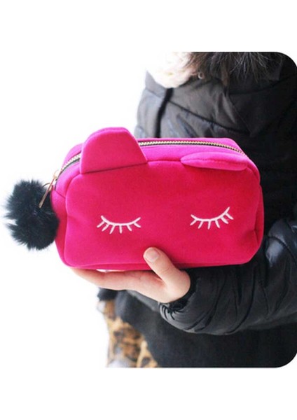Kırmızı Şarap Sevimli Kedi Kalem Kutusu Okul Malzemeleri Peluş Kürk Topu Kızlar Için Kalem Kutusu Tüy Yumağı Kalem Çantası Kawaii Kalem Kutusu (Yurt Dışından)
