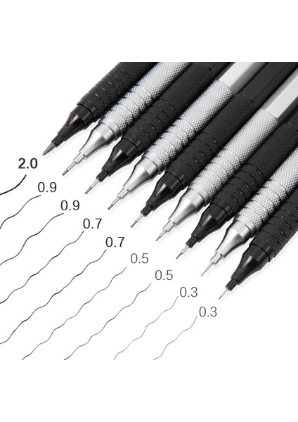 0.9mm Set 0.3 0.5 0.7 0.9 2.0mm Tam Metal Mekanik Kalem Seti Sanat Kroki Hb Geri Çekilebilir Uç Okul Yazma Kalem Hediye Kırtasiye Talepleri (Yurt Dışından)