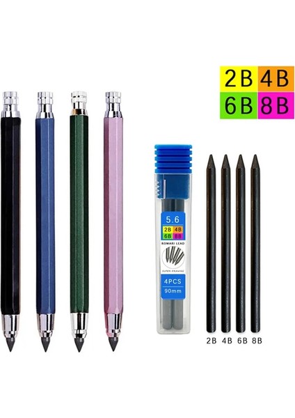 8 Adet 4b Açar 5.6mm Metal Çizim Kalemi ile 2b 4b 6b 8b Kurşun Seti Profesyonel Sanat Kroki Mekanik Kurşun Kalem Kawaii Kırtasiye (Yurt Dışından)