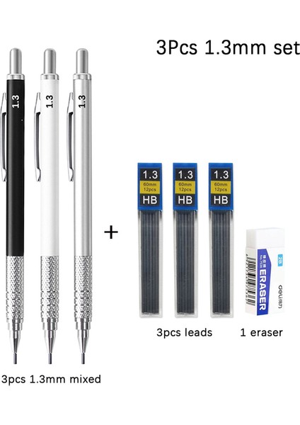 3 Adet 1.3mm Set 3 Adet Metal Mekanik Kurşun Kalem Dolum Silgi Seti 0.3 0.5 0.7 0.9 1.3 2.0mm Sanat Boyama Kalemleri Sevimli Ofis Okul Kırtasiye (Yurt Dışından)