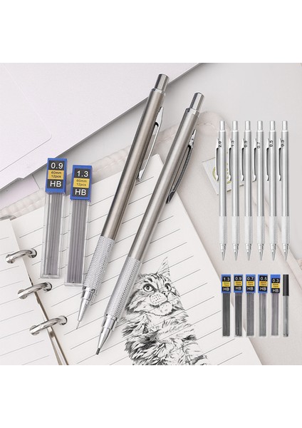 0.9mm Set B Metal Mekanik Kurşun Kalem Hb Uçlu Sanat Çizim Boyama Seti 0.3 0.5 0.9 1.3 2.0mm Otomatik Kalem Ofis Okul Kırtasiye (Yurt Dışından)