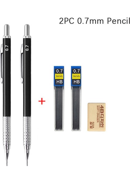 2 Adet 0.7mm Kalem Tam Siyah Metal Mekanik Kurşun Kalem Seti Hb Açar 0.3 0.5 0.7 0.9 1.3 2.0mm Geri Çekilebilir Eskiz Kalem Silgi ile Okul Malzemeleri (Yurt Dışından) fiyatları