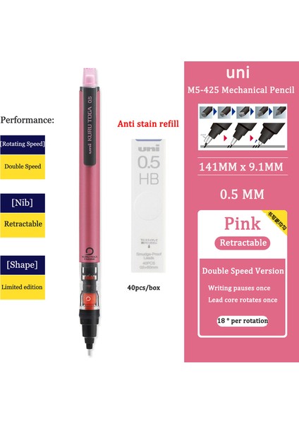 1pembe 40 Adet Dolum B Unı Mekanik Kurşun Kalem Döndürme Ucu 0.5 mm Geri Çekilebilir Kurşun Otomatik Kalem Öğrenci Kırtasiye Kuru Toga Kroki Çizim Yazma (Yurt Dışından) fiyatları