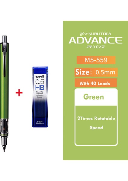 1 Yeşil 1 Kurşun 0.5mm Uni Döner Mekanik Kurşun Kalem Kurutoga Japonya Kırtasiye Boru Slayt Modeli 0.3/0.5/0.7mm Lapices Anti-Kırık Çekirdek Okul Malzemeleri (Yurt Dışından) fiyatları