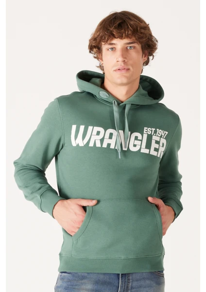 Regular Fit Normal Kesim Kapüşonlu İçi Polarlı Yeşil Sweatshirt