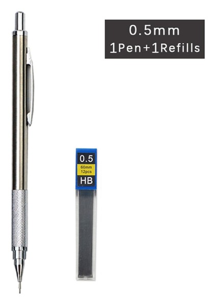 0.5mm 1 Takım Metal Mekanik Kurşun Kalem Seti Kurşun Yedekler ile Öğrenci Yazma Çizim Sanat Kaynağı 0.3/0.5/0.7/0.9/1.3/2.0mm Otomatik Kalem (Yurt Dışından)