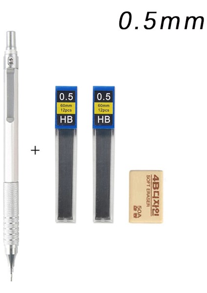 0.5mm Set-Gümüş Mg Tam Metal Mekanik Kalem Seti 0.3,0.5,0.7,2.0mm Yedekler ile Siyah Gümüş Altın Sanat Resim Çizim Kroki Kalemler Açar (Yurt Dışından) fiyatları