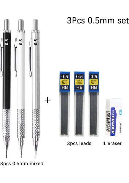 3 Adet 0.5mm Set 3 Adet Metal Mekanik Kurşun Kalem Dolum Silgi Seti 0.3 0.5 0.7 0.9 1.3 2.0mm Sanat Boyama Kalemleri Sevimli Ofis Okul Kırtasiye (Yurt Dışından)