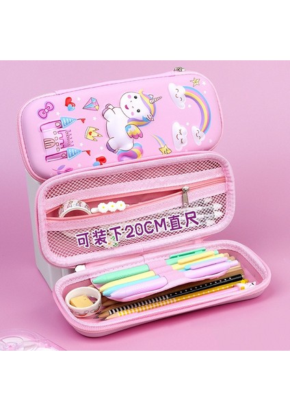 05 3D Unicorn Kedi Sevimli Kalem Kutusu Okul Öğrenci Kırtasiye Kutusu Çocuk Kalem Saklama Kutusu Üç Katmanlı Büyük Kapasiteli Kalem Kutusu (Yurt Dışından)