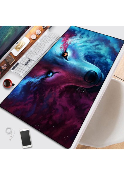 A20 800X300X3MM Art Fantasy Wolf Özelleştirilmiş Hd Baskı Oyun Mousepad Bilgisayar Kilit Kenarı Doğal Kauçuk E-Spor Masa Pedi Büyük Mouse Pad (Yurt Dışından)
