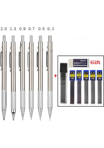 3 Adet-0.5mm Tam Metal Mekanik Kurşun Kalem 0.3/0.5/0.7/0.9/1.3/2.0mm Sanat Kroki Boyama Otomatik Kurşun Kalem Ofis Okul Malzemeleri (Yurt Dışından)