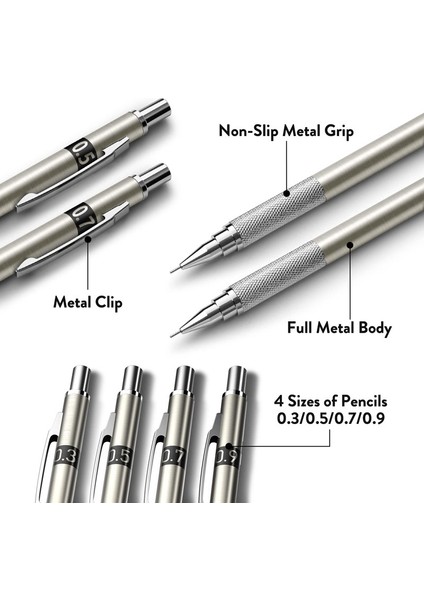 3 Adet-0.5mm Tam Metal Mekanik Kurşun Kalem 0.3/0.5/0.7/0.9/1.3/2.0mm Sanat Kroki Boyama Otomatik Kurşun Kalem Ofis Okul Malzemeleri (Yurt Dışından) indirimleri