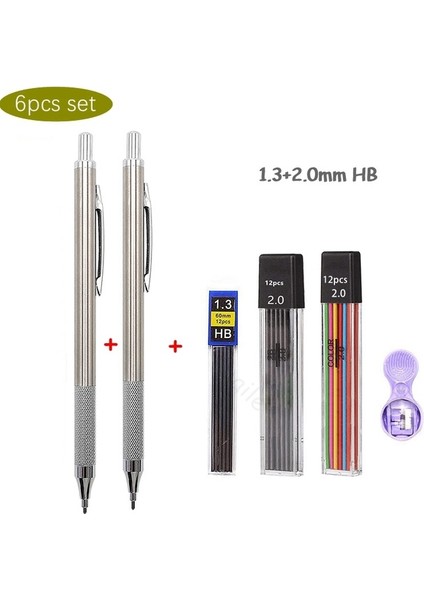 1.3-2.0mm 6 Adet Set B Haile Tam Metal Mekanik Kalem Seti 0.5 0.7 0.9 1.3 2.0mm Sanat Çizim Boyama Otomatik Kalem Okul Ofis Malzemeleri Talepleri (Yurt Dışından)
