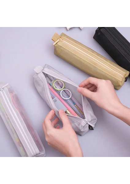 Gri-D Örgü Kalem Kutusu Kılıfı Kawaii Sevimli Şeffaf Kalem Çantası Basit Estetik Organizatör Ofis Okul Malzemeleri Kızlar Için Kırtasiye (Yurt Dışından)