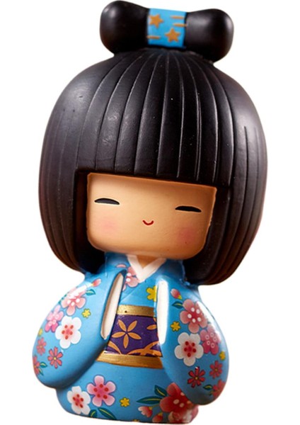 Reçine Kokeshi Doll Merkez Parçası Için Yenilikçi Figür Koleksiyonluk Mavi (Yurt Dışından)