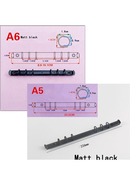 Siyah 15MM Çap A6 6 Yüzük Siyah Gümüş Altın Gül Bronz 15/19/25/30 mm Çap A5 A6 A4 Halka Mekanizması (Yurt Dışından)