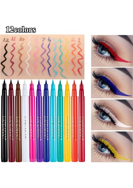 02-Big Damga 12 Renk Eyeliner Sıvı Kalem Su Geçirmez Kolay Giyilebilir Makyaj Mat Göz Kalemi Mavi Kırmızı Yeşil Beyaz Altın Kahverengi Eyeliner (Yurt Dışından)