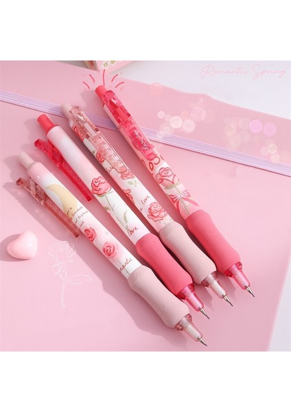 4 Adet Gül Aşk 4 Adet Gül Aşk Mekanik Kalem Seti Pembe Romantik Basın Tipi 0.5mm Yedekler Ofis Okul Öğrenci F7422 (Yurt Dışından)