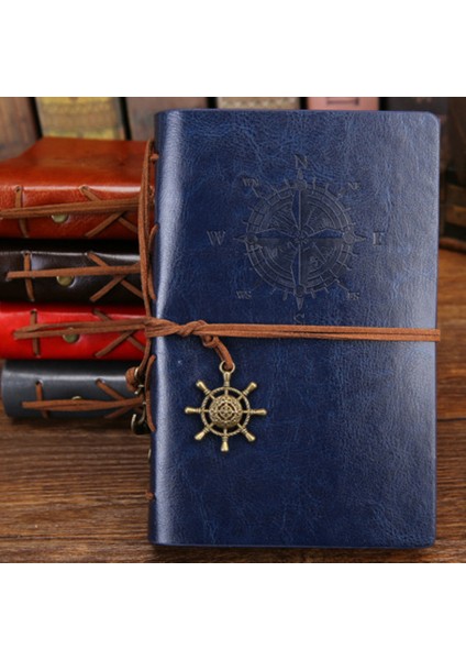 Mavi Küçük 105X145MM Retro Spiral Defter Günlüğü Not Defteri Vintage Korsan Çapalar Pu Deri Not Defteri Değiştirilebilir Kırtasiye Hediye Gezgin Dergisi (Yurt Dışından)