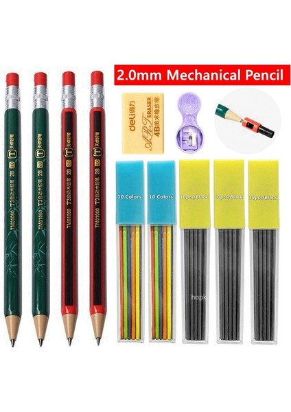 Siyah Kalem Seti E 2.0 mm Mekanik Kurşun Kalem Seti Otomatik Öğrenci Okul Kalemleri Malzemeleri Ofis Kawaii Sevimli Kırtasiye Çizim Yazma Sanat Eskiz (Yurt Dışından)
