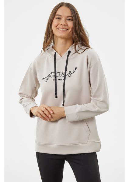 Kanguru Cepli Kapüşonlu Sweatshirt - Bej