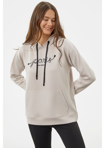 Kanguru Cepli Kapüşonlu Sweatshirt - Bej