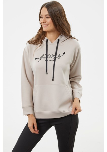 Kanguru Cepli Kapüşonlu Sweatshirt - Bej fırsatları